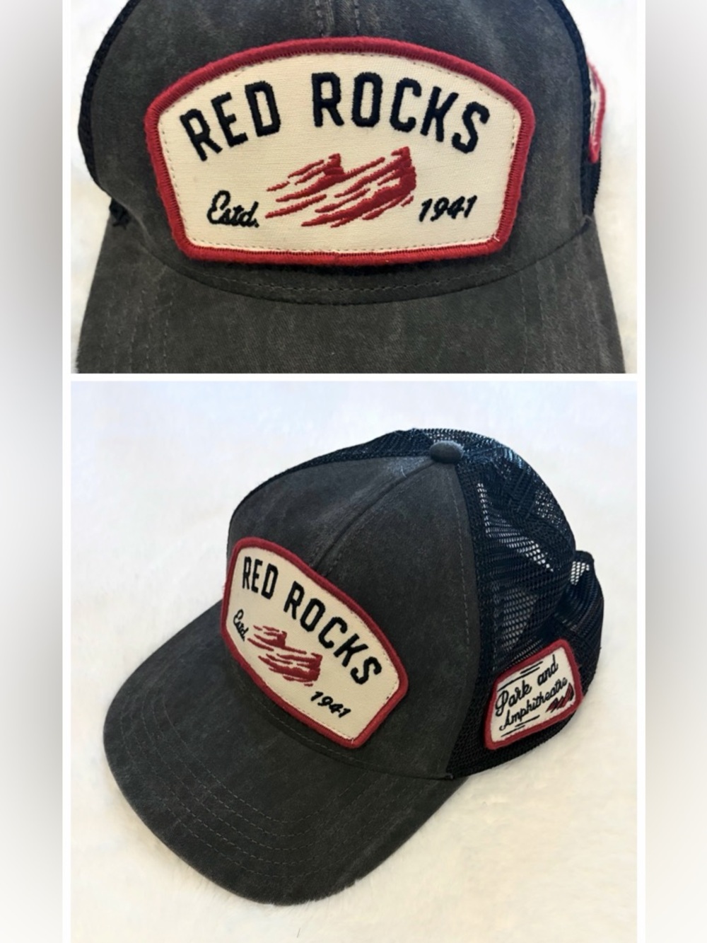 Red Rocks Park Amphitheater 1941 Black Trucker Hat Patch Logos Concert Fan
